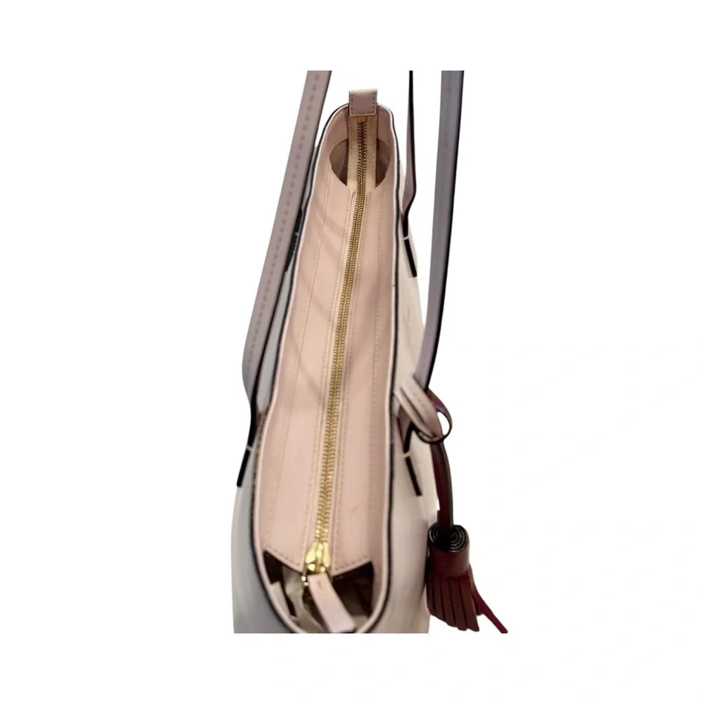 Kate Spade Wright Place Karla Tassel Leather Plum Dawn Pink Zip Top Tote Bag